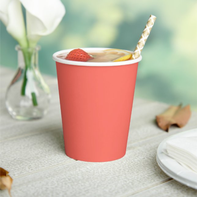 Modern Coral pink Plain Solid Colour Paper Cups (Insitu)