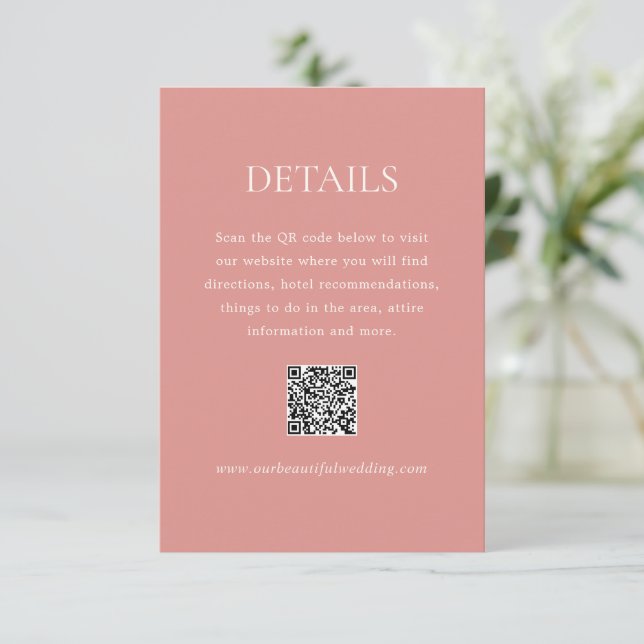 Modern Coral Pink QR Code Elegant Wedding Enclosure Card (Standing Front)