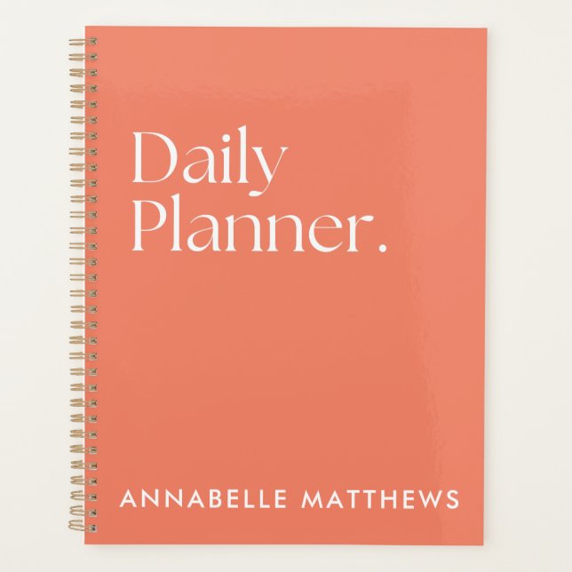 Modern Coral Pink Red Daily Planner With Monogram (Front)