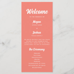 Modern Coral Pink Script Wedding Ceremony Program