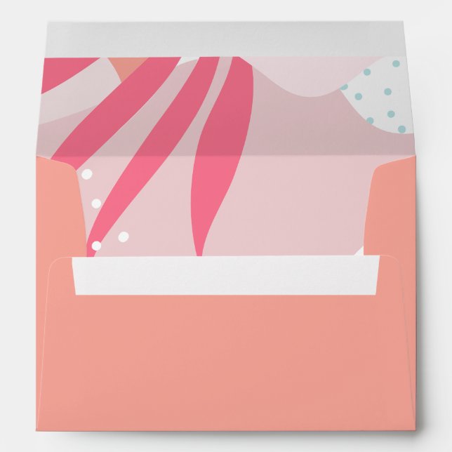 Modern Coral Pink Teal Wedding Artistic Pattern Envelope (Back (Bottom))