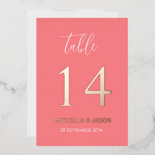 Modern Coral Pink Wedding Table Number Rose Gold