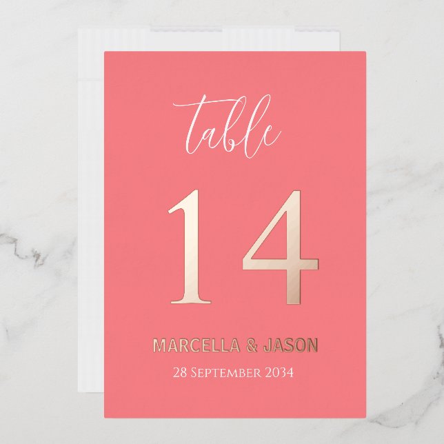 Modern Coral Pink Wedding Table Number Rose Gold  (Envelope)