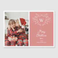 Modern coral pink white crest photo magnetic card