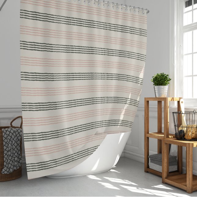 modern Coral Preach Sage Green Stripe Boho  (modern Coral Preach Sage Green Stripe Boho Shower Curtain)