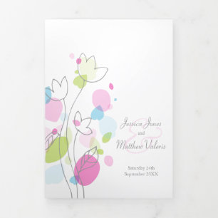 Modern coral red confetti flower petals Wedding Tri-Fold Programme