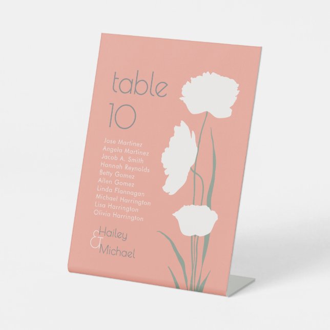 Modern Coral Seating Chart Pedestal Sign (Front)