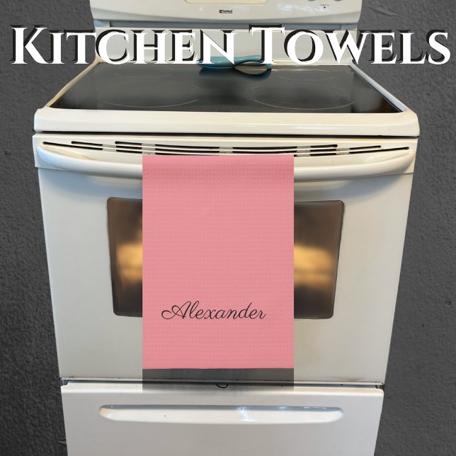 Modern Coral template,  Black Script  Kitchen Towel (Creator Uploaded)