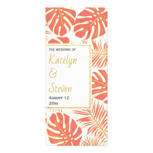 Modern coral tropical leaves wedding program