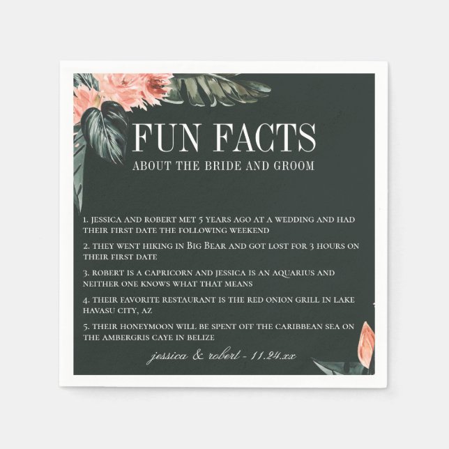 Modern Coral Tropics Fun Facts Napkin (Front)