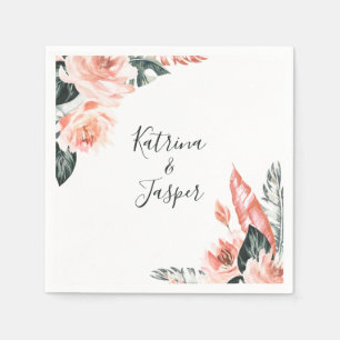 Modern Coral Tropics Wedding Napkin