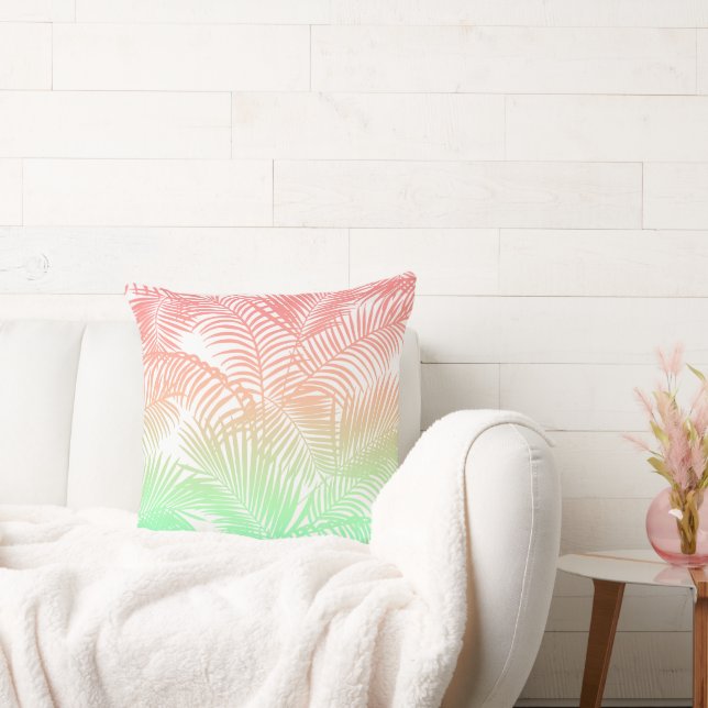 Modern coral turquoise tropical palm trees pattern throw pillow (Couch)