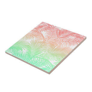 Modern coral turquoise tropical palm trees pattern tile