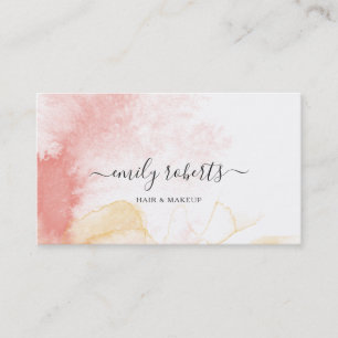 Modern Coral Watercolor Hair & Makeup Stylist Business Card