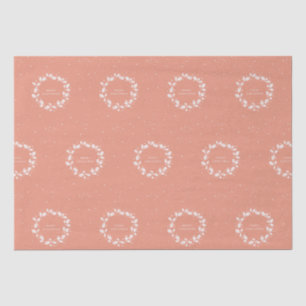 Modern Coral + White Merry Christmas Holly Wreath Tissue Paper