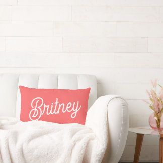 Modern Coral White Monogram and Name  Lumbar Pillow