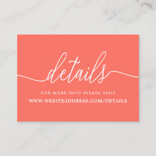 Modern Coral & White Simple Script Details Enclosure Card