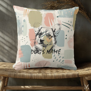 Modern Corgi Portrait – Abstract Pastel Brushstrok Throw Pillow