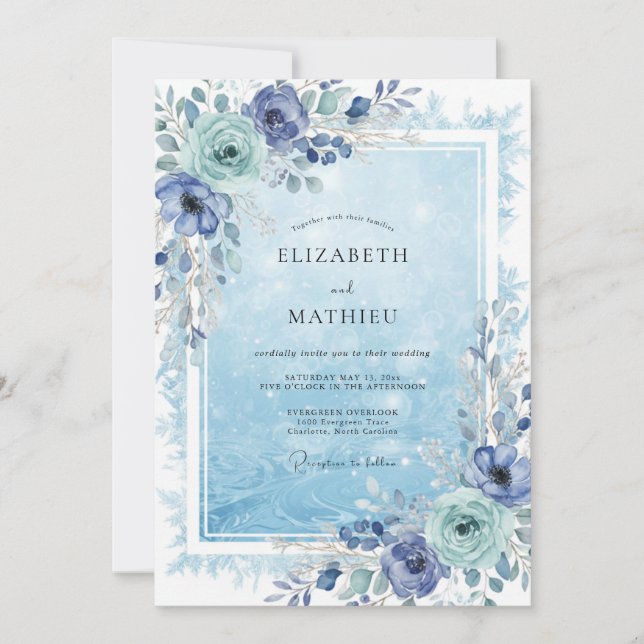 Modern Cornflower Periwinkle Peony Wedding Invitation (Front)