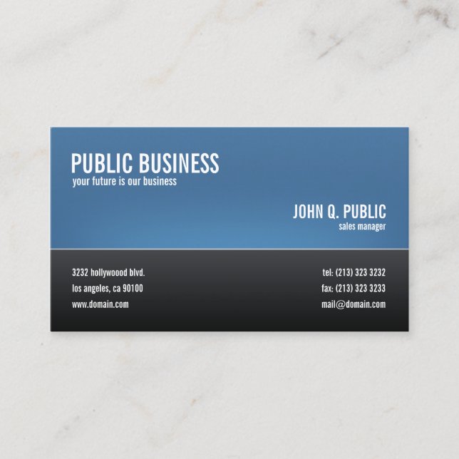 Modern Corporate Black and Blue Business Card (Front)