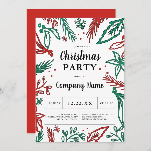 Modern corporate bold red green Christmas party Invitation (Front/Back)