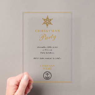 Modern Corporate Business Christmas Party Gold Acrylic Invitations