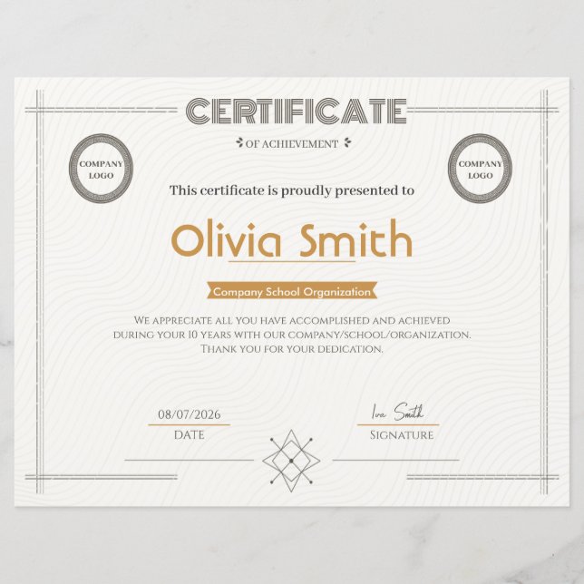Modern Corporate Certificate of Achievement with L (Front)