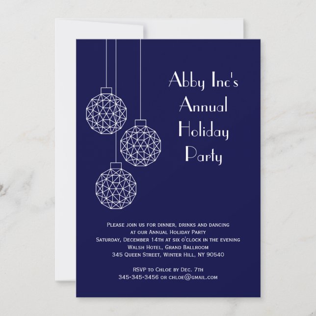 Modern Corporate Holiday Party Blue Invitation (Front)