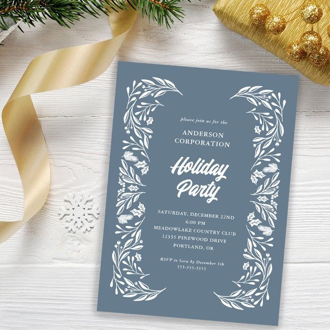 Modern Corporate Holiday Party White Foliage Invitation (Creator Uploaded)