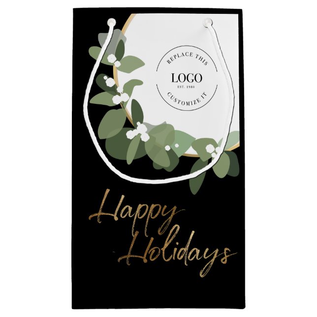 Modern Corporate Logo Happy Holidays  Small Gift Bag (Back)