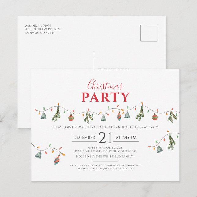 Modern Corporate Office Christmas Holiday Party Invitation Postcard (Front/Back)