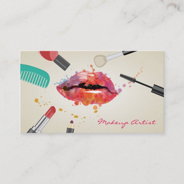 Modern Cosmetic Colourful Lips Makeup Artist Business Card (Front)