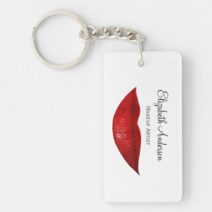 Modern Cosmetology Makeup Artist With Red Lips Keychain