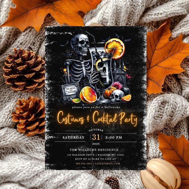 Modern Costumes & Cocktail Neon Halloween Party Invitation (Creator Uploaded)