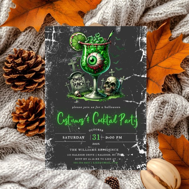 Modern Costumes & Cocktail Neon Halloween Party Invitation (Creator Uploaded)