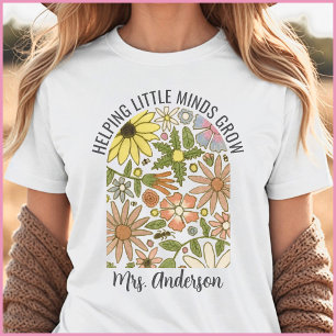 Modern Cottage Core Floral Teacher Name Tri-Blend Shirt