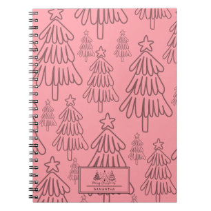 Modern Cottagecore Pink Evergreen Tree Christmas Notebook