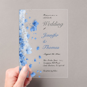 Modern Cottagecore Soft Blue Wildflowers Wedding Acrylic Invitations