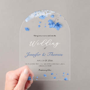 Modern Cottagecore Soft Blue Wildflowers Wedding Acrylic Invitations