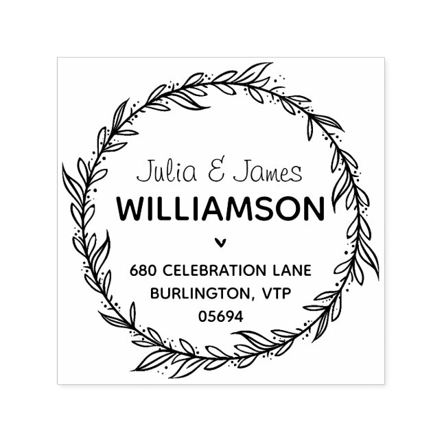 Modern Country Address Foliage Wreath Self-inking Stamp (Design)