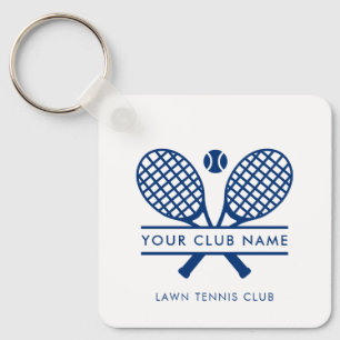 Modern Country Club Tennis Team Players Blue Swag Keychain