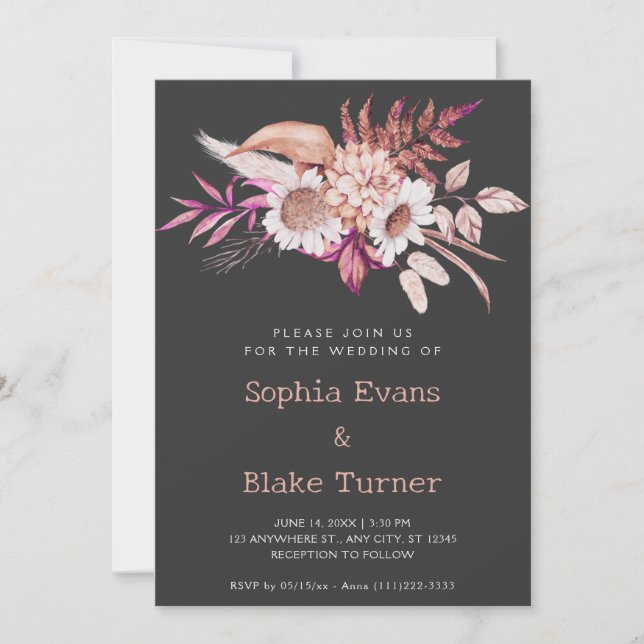 Modern Country Floral Botanical Grey Wedding Invitation (Front)