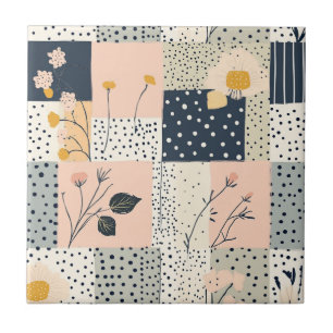 Modern Country Floral Patchwork in Blush and Blue Tile