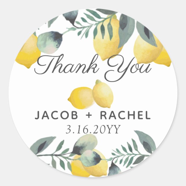 Modern Country Lemons Floral Boho Thank You Classic Round Sticker (Front)