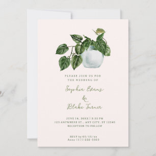 Modern Country Potted Plant Cream-Coloured Wedding Invitation