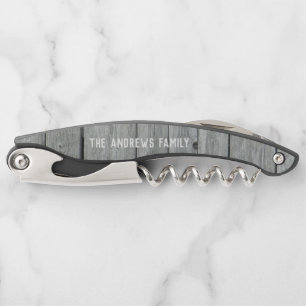 Modern Country Rustic Wood Monogram Corkscrew