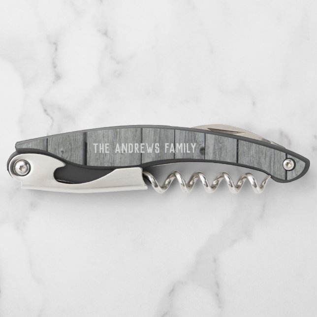 Modern Country Rustic Wood Monogram Corkscrew (Front)