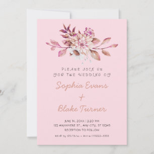 Modern Country Soft Floral Light Pink Wedding Invitation