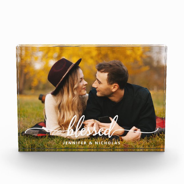 Modern Couple Blessed Script  Photo Block (Front)