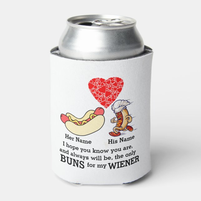Modern Couple buns and wiener lovers custom Can Cooler (Can Front)